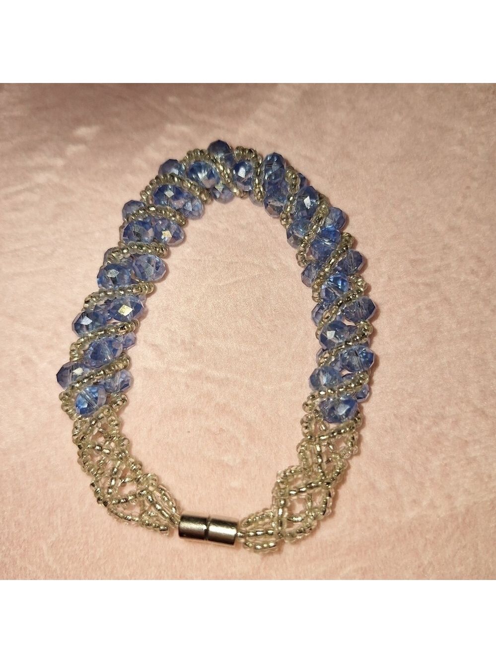 Blue Silver Beaded Bracelet Magnet Closure